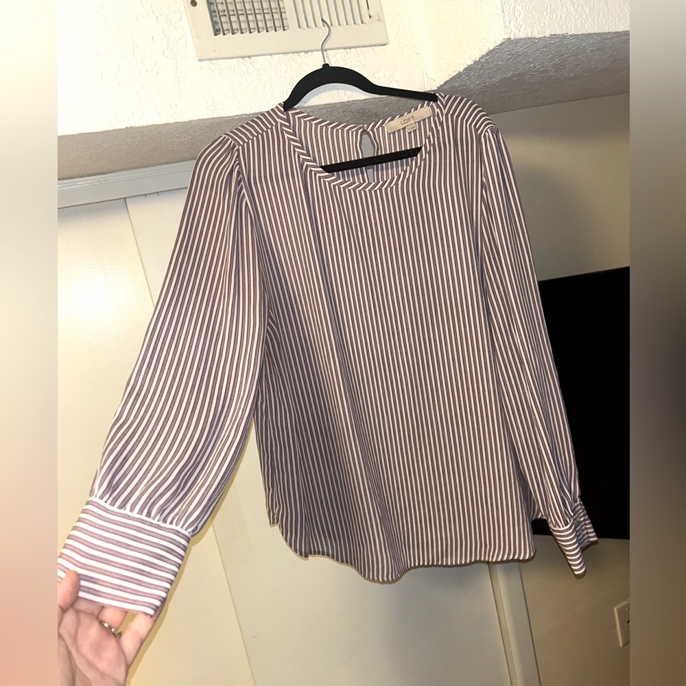 Express work long sleeve striped blouse, XL, oversized a bit, maroon and blue